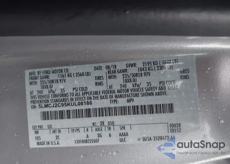 2019 Lincoln Mkc Select z USA, uszkodzony, nr VIN 5LMCJ2C95KUL08186